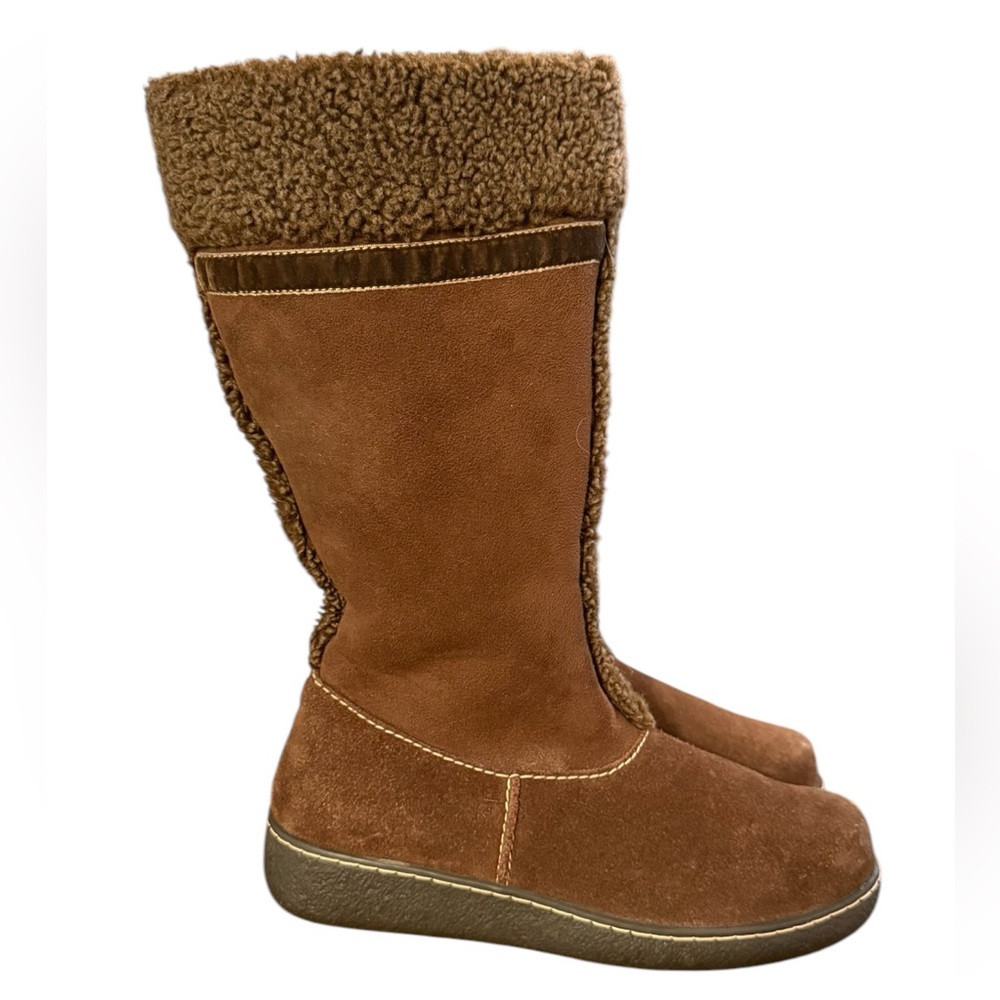 Lands' End Sherpa Tan Faux Suede Fleece Lined Side Zip Knee High Women's 8.5